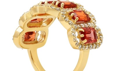 14K Yellow Gold with 4.13ct Orange Sapphire and 1.06ct Diamond Ring