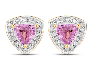 14KT Yellow Gold 1.05ctw Pink Sapphire and White Diamond Earrings