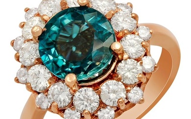 14k Rose Gold 3.10ct Blue Zircon 1.48ct Diamond Ring