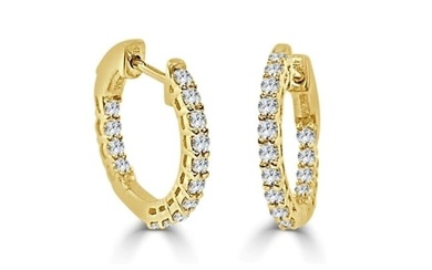 14k Yellow Gold & Diamond Hoop Earrings 1/2 Ctw