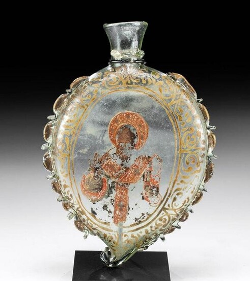 17th C. Venetian Glass Devotional Flask - St. Nicholas