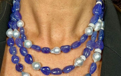18K White Gold South Sea Pearl & Tanzanite Necklace