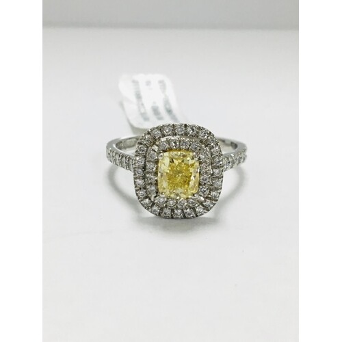 18ct white gold diamond halo style ring, 1.12ct fancy yellow...