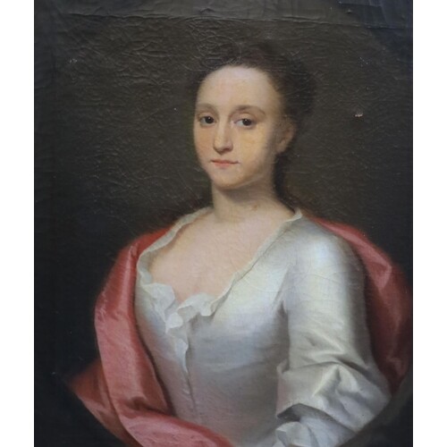 18th century English School Portrait of a lady wearing a whi...