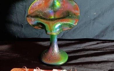 1920's Loetz Jack in the Pulpit Green Vase