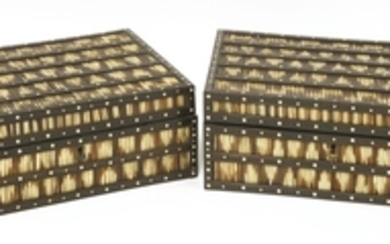 A near pair of Indian ebony and porcupine quill boxes