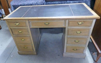 19TH CENTURY TWIN PEDESTAL DESK WITH LEATHER INSET TOP...