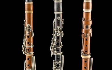 19th C. French Wood, Brass, & Ivory Clarinets, 3 pcs