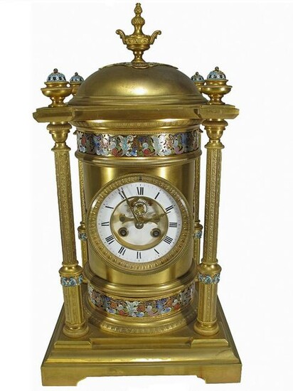 19th C French gilt bronze champleve clock