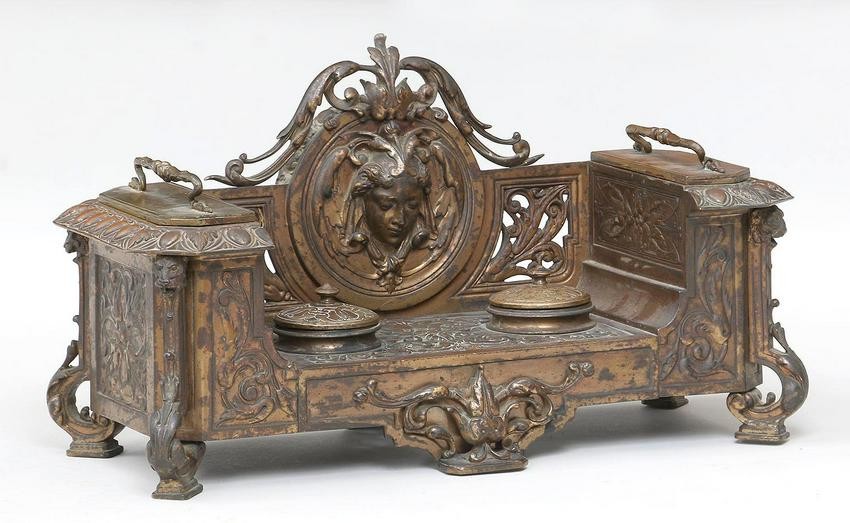 19th century Continental bronze desk stand
