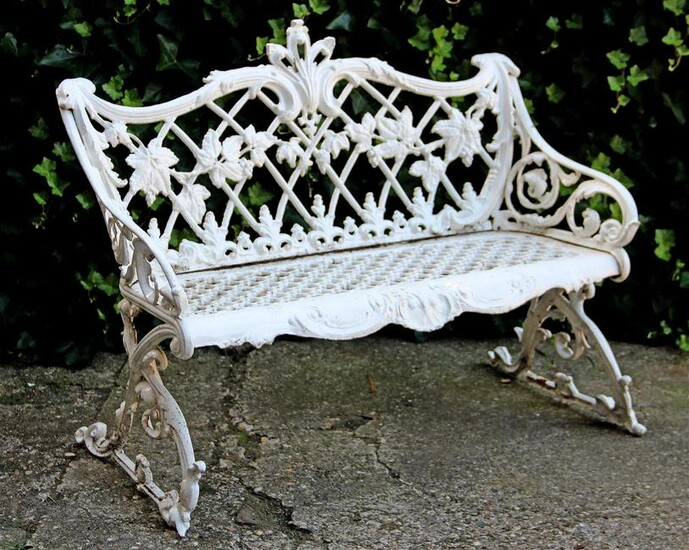 19th century white lacquered cast iron garden bench