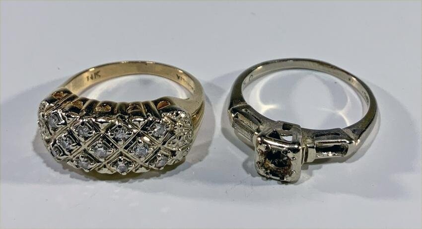 2 14K Yellow and White Gold and Diamond Rings