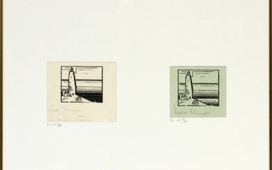 LIONEL FEININGER AMERICAN 1871 1956 WOODCUTS ON PAPER 1933 2.5 2.75 LIGHTHOUSES