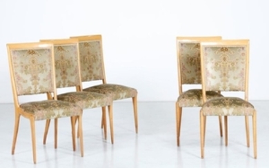 ANZANI MOBILI Five chairs. Maple wood and fabric. …