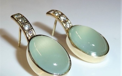 14 kt. Gold - Earrings, Creative design 0.40 ct. Diamonds + 15 ct. Aquamarine