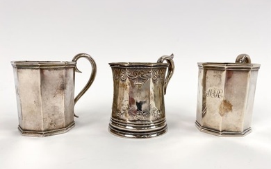 (3) ANTIQUE HARRIS STANWOOD & CO COIN SILVER MUGS