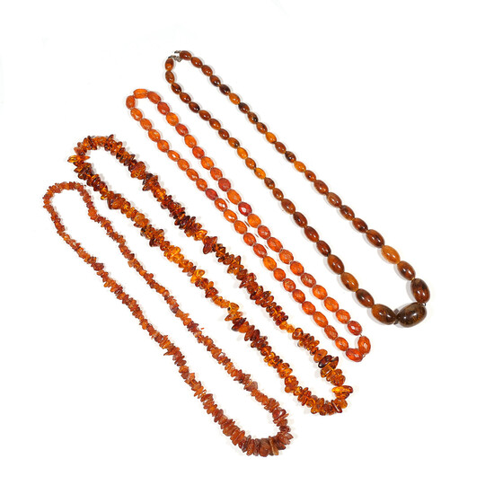 (4pc) FACETED & OTHER AMBER BEAD NECKLACES