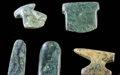 5 Valdivian Stone Votive Axe Heads, Museum-Exhibited