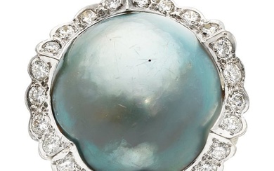 55394: Mabe Pearl, Diamond, Gold Ring Stones: Full-cu