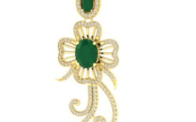 5.85 ctw Emerald & Micro Designer VS/SI Diamond Earrings 14k Yellow Gold