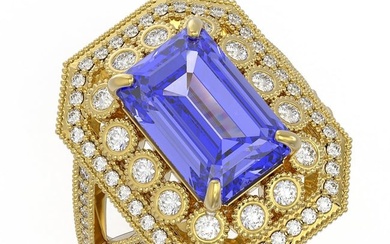5.86 ctw Certified Tanzanite & Diamond Victorian Ring 14K Yellow Gold