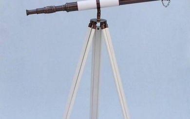 60-Inch Antique Copper Telescope with White Leather and Admirals Floor Stand
