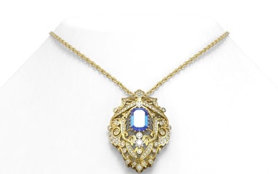 6.16 ctw Tanzanite & Diamond Necklace 18K Yellow Gold