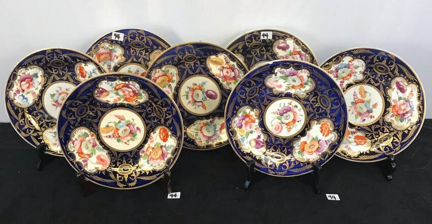 7 18th Century French hand Painted Porcelain Plates