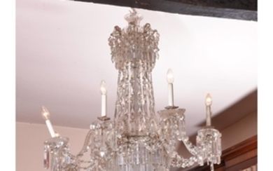 A cut glass eight light chandelier in late George III style