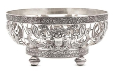 A French Silver Plate Reticulated Bowl Height 4 1/2 x