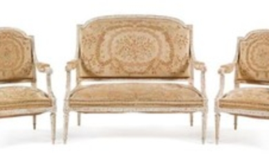 A Louis XVI Style Painted Parlor Suite Width of settee