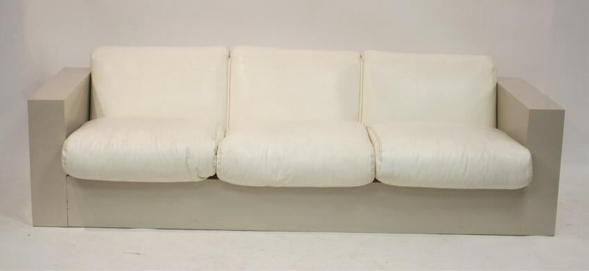Manner of Milo Baughman Cube Wood & Leather Sofa