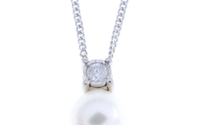 9ct gold cultured pearl & diamond pendant, with 18ct gold chain