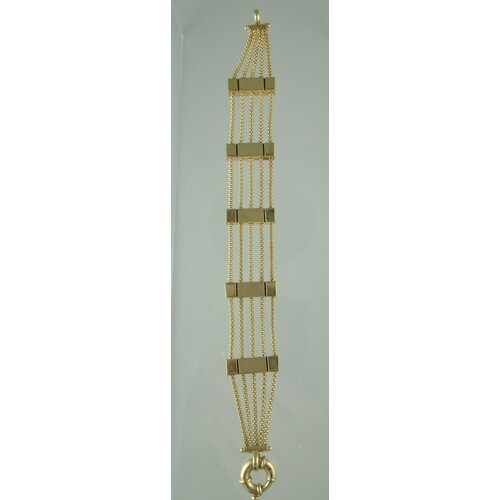 9ct gold five chain bracelet with five polished and brushed ...