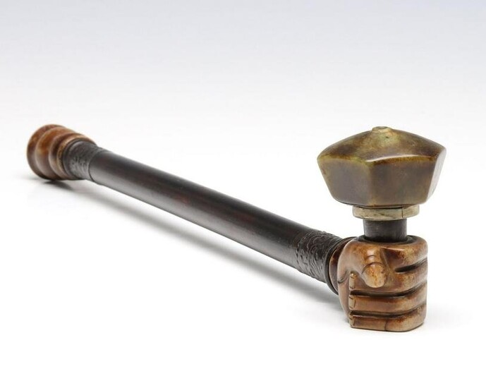 A 19TH C. CHINESE JADE AND HARDSTONE OPIUM PIPE