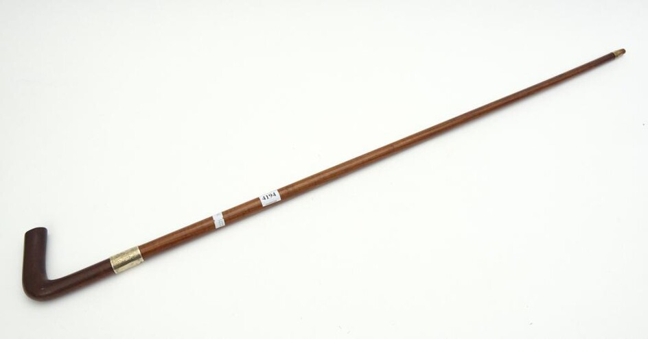 A 19TH CENTURY AUSTRALIAN BLACKWOOD SHAFTED WALKING STICK WITH SILVER BAND