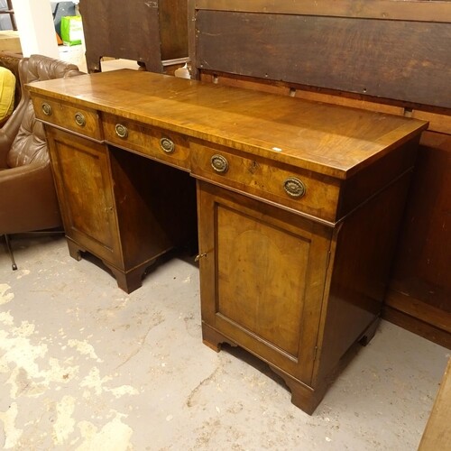 A 19th century crossbanded mahogany and satinwood-strung ped...