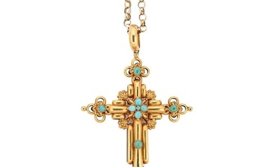 A 19th century turquoise cross pendant and modern chain