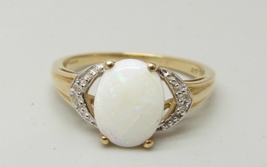 A 9ct gold, Australian opal and diamond ring, with certifica...