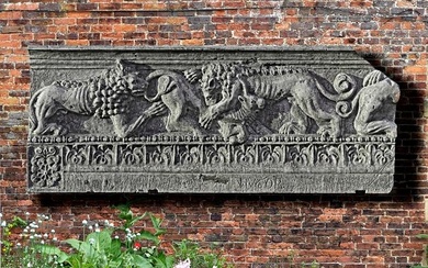 A CARVED MARBLE BAS RELIEF PANEL FRAGMENT OF RECENT MANUFACTURE, AFTER THE ANTIQUE