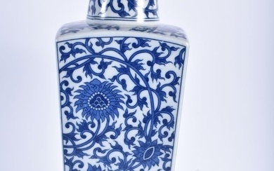 A CHINESE BLUE AND WHITE PORCELAIN SQUARE FORM VASE 20th Century. 33 cm high.