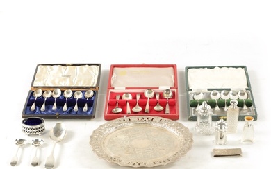 A COLLECTION OF 19TH CENTURY SILVER ITEMS comprising dish, G...