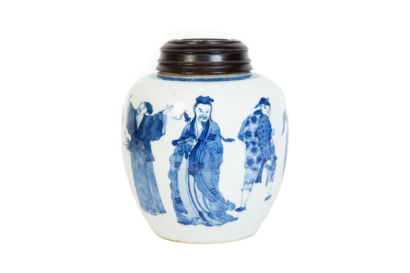 A Chinese Blue and White Porcelain Ginger Jar with Figural Decoration