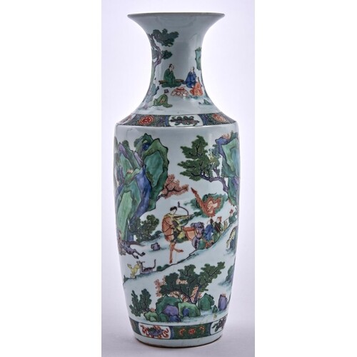 A Chinese famille verte vase, late 19th c, painted with a h...