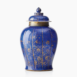 A Chinese powder blue and gilt-decorated baluster jar and cover