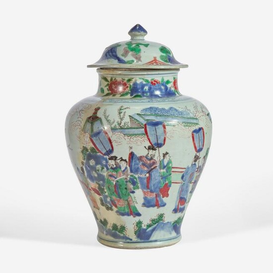 A Chinese wucai-decorated porcelain jar and cover