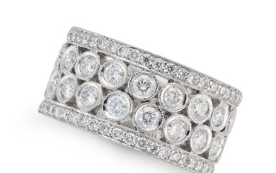 A DIAMOND RING in platinum, the openwork ring set with two rows of round brilliant cut diamonds
