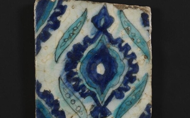SOLD. A Damascus pottery tile decorated in blue and turquoise with design. Syria, 18th century. 22 × 20 cm. – Bruun Rasmussen Auctioneers of Fine Art