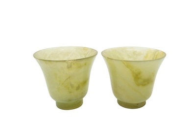 A FINE PAIR OF CHINESE CELADON AND RUSSETT JADE WINE CUPS 5 ...