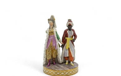 A FRANKENTHAL GROUP TWO FIGURES IN 'TURKISH' COSTUME Late 18...
